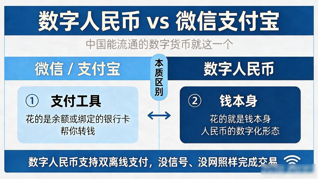 中国能流通的数字货币就这一个，跟微信支付宝到底有啥不一样