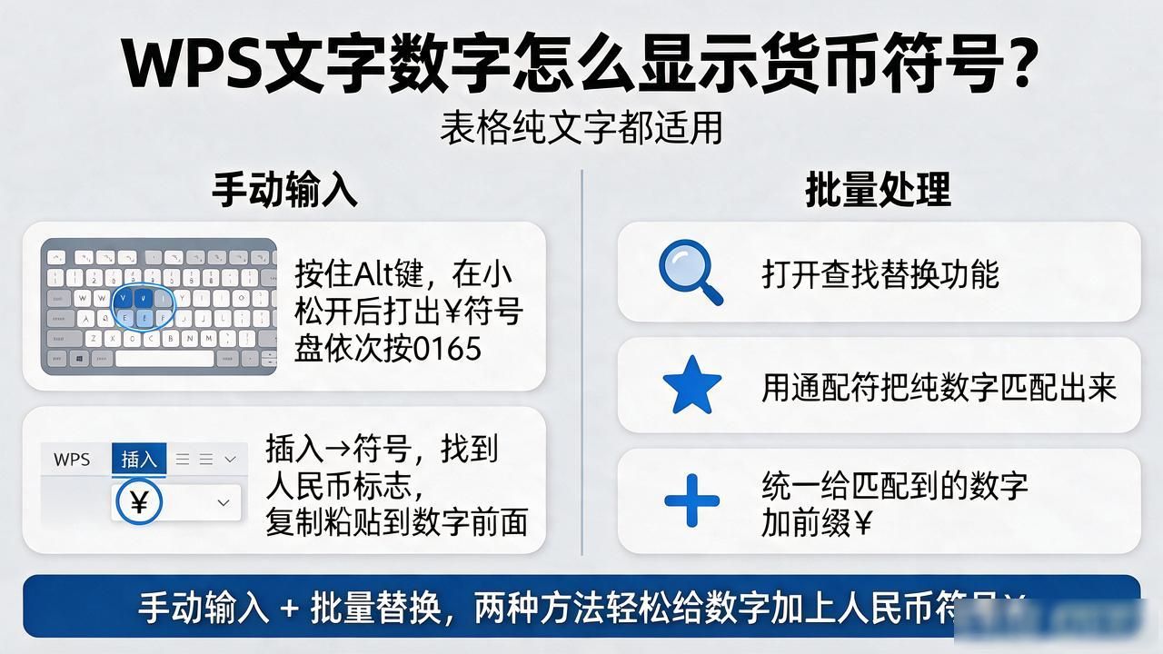 WPS文字数字怎么显示货币符号？表格纯文字都适用