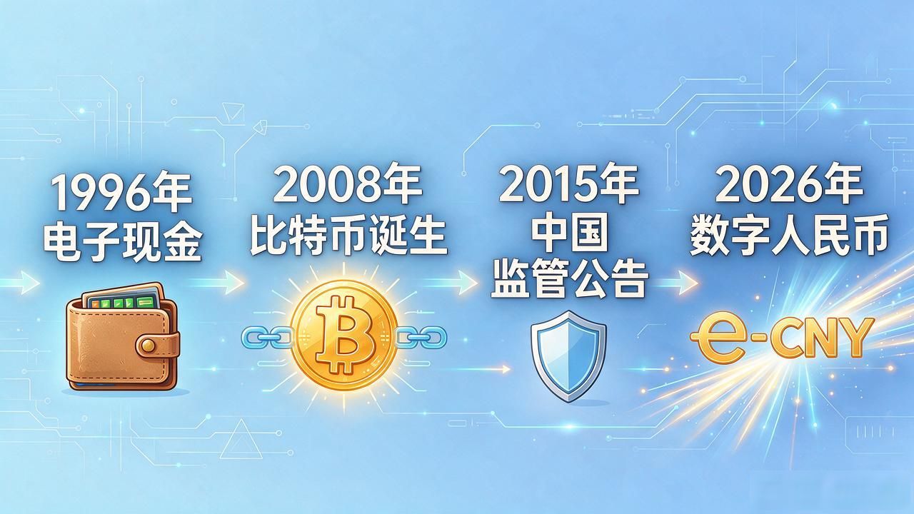 数字货币发展时间：从1996年电子现金到2026年数字人民币