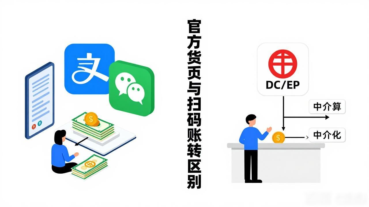 官方出数字货币，跟咱们平时扫码付钱、银行转账到底有啥不一样