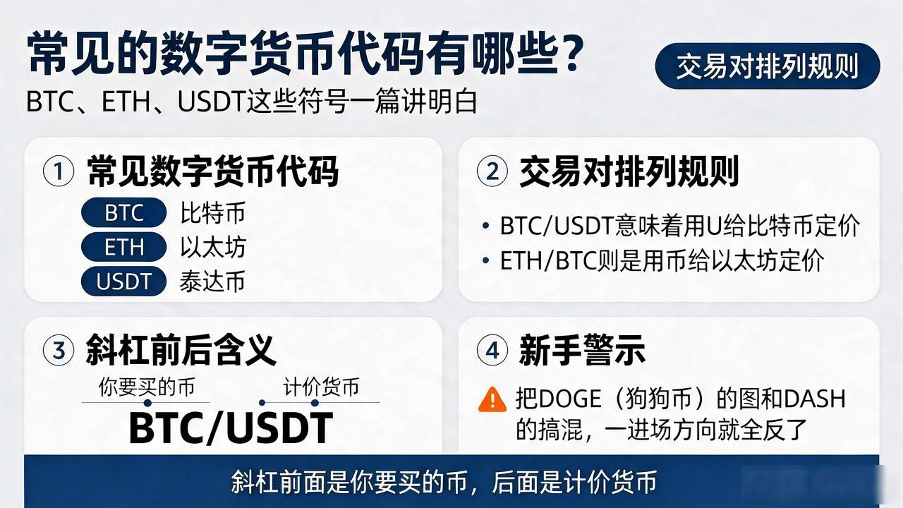 常见的数字货币代码有哪些？BTC、ETH、USDT这些符号一篇讲明白