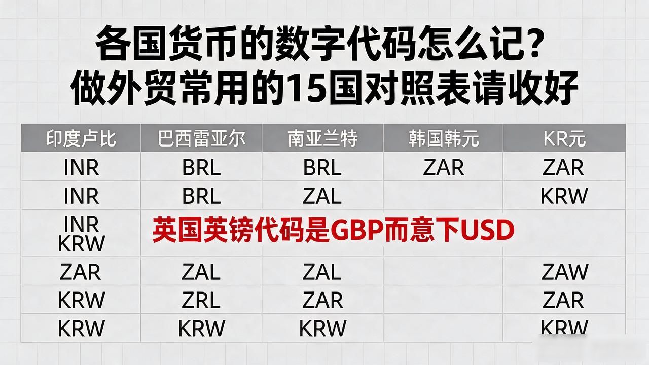 各国货币的数字代码怎么记？做外贸常用的15国对照表请收好